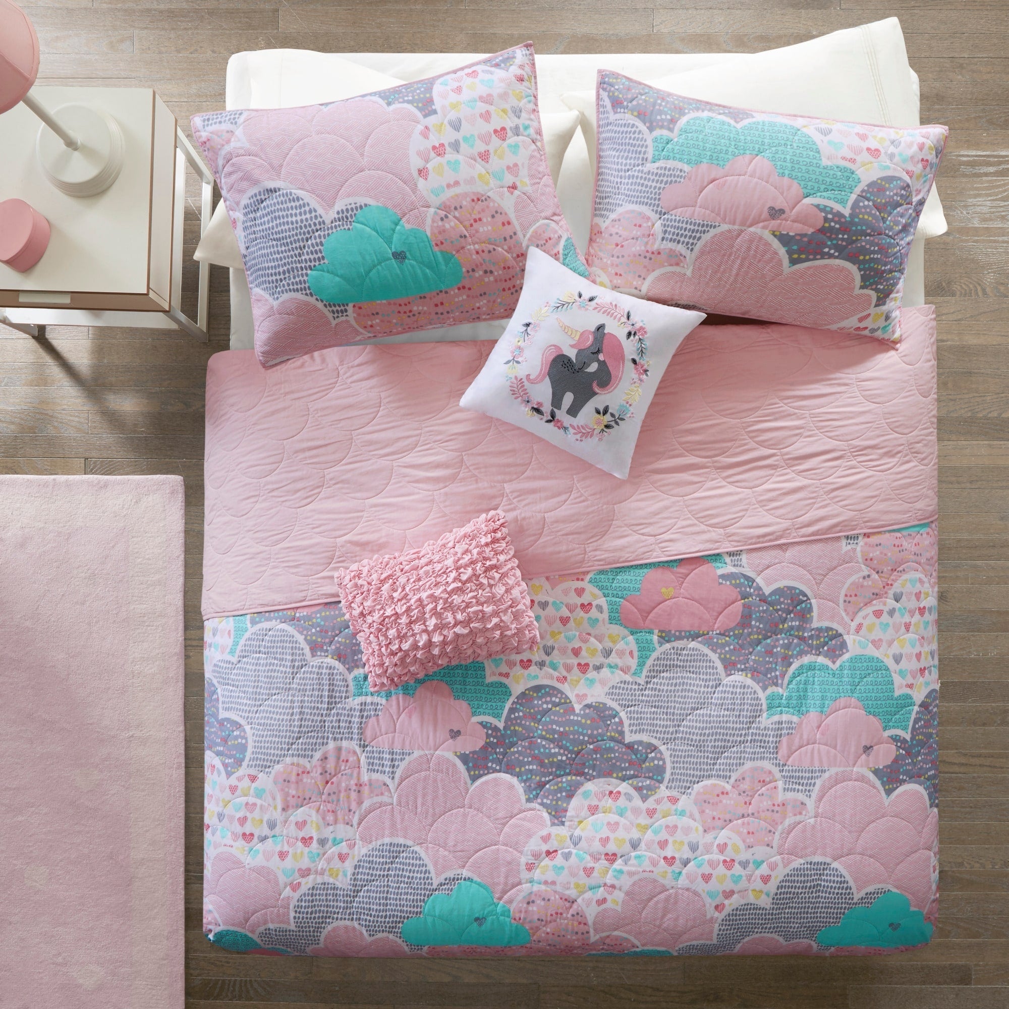 Parure de lit réversible en coton rose « Intelligent Design » pour enfants avec coussins décoratifs
