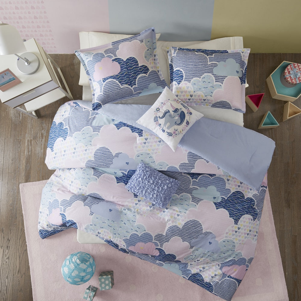 Parure de lit 5 pièces en coton bleu « Intelligent Design Kids Bliss »
