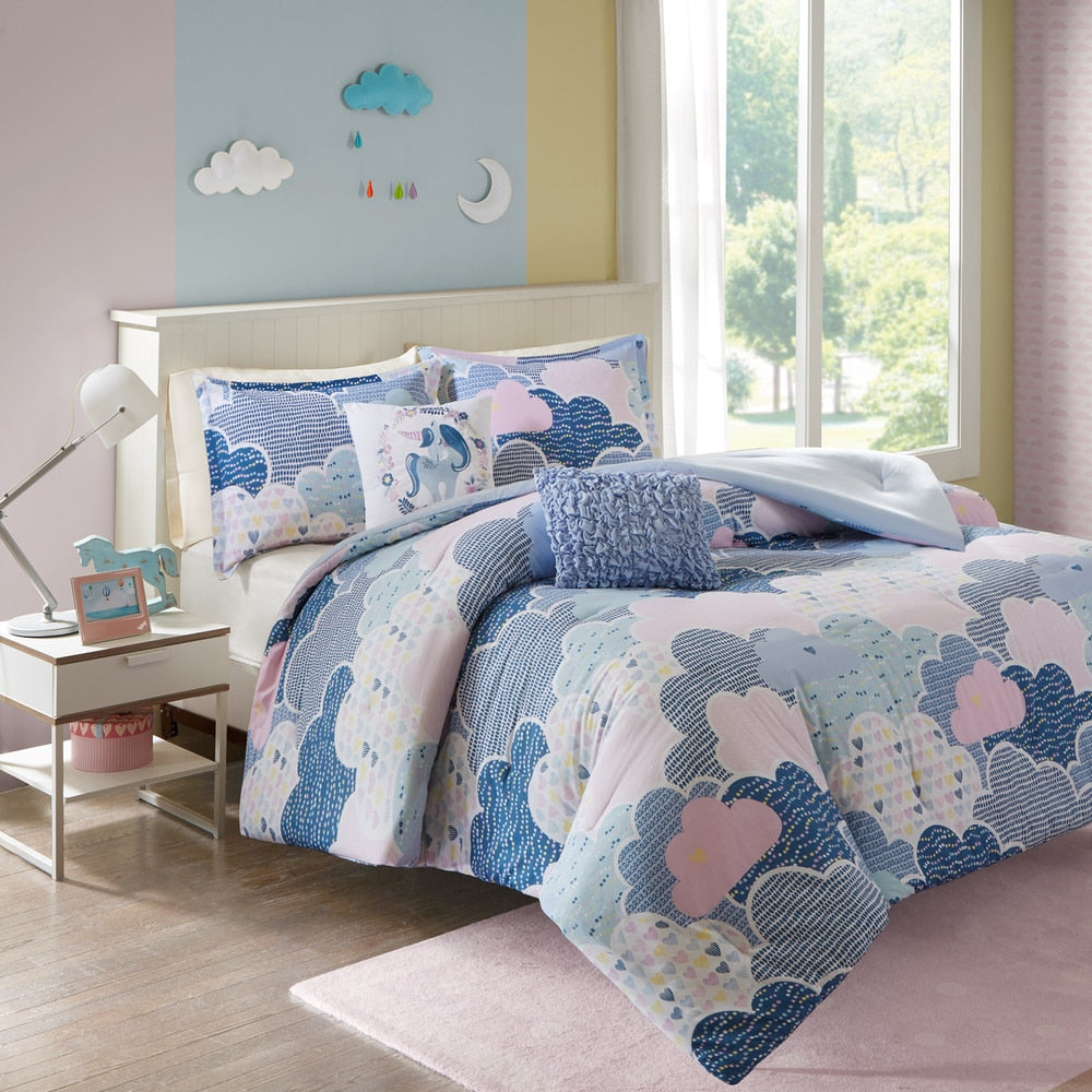 Parure de lit imprimée en coton bleu « Intelligent Design Kids Bliss »
