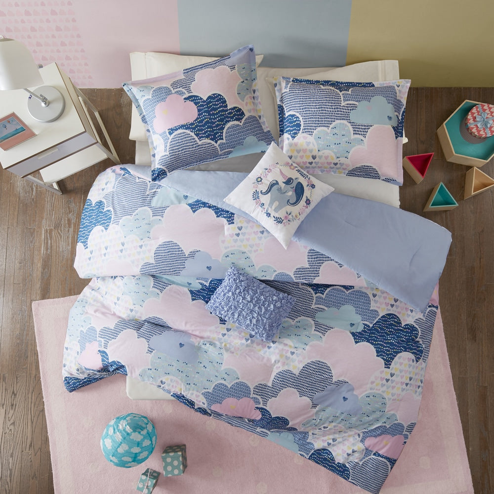 Parure de lit imprimée en coton bleu « Intelligent Design Kids Bliss »