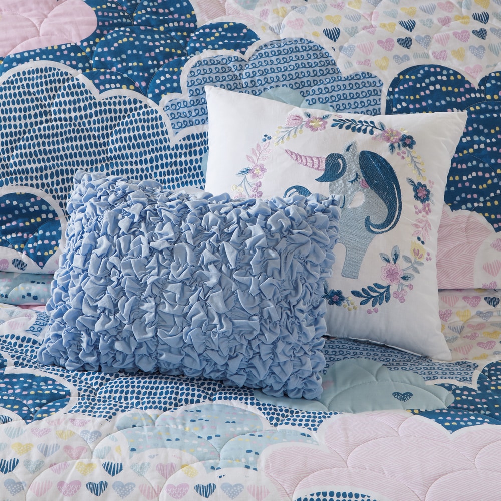 Parure de lit réversible en coton bleu KidsBliss avec coussins décoratifs