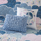 Parure de lit réversible en coton bleu KidsBliss avec coussins décoratifs