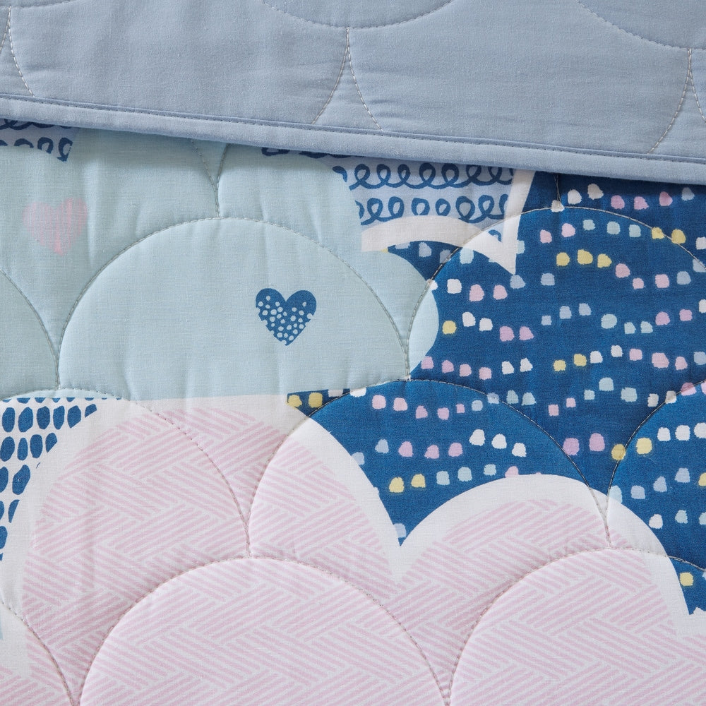 Parure de lit réversible en coton bleu KidsBliss avec coussins décoratifs