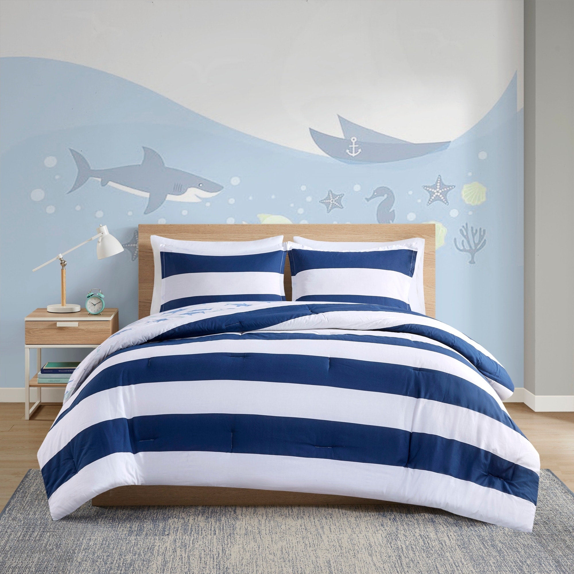 Parure de lit réversible à rayures en coton Dakota pour enfants, design intelligent