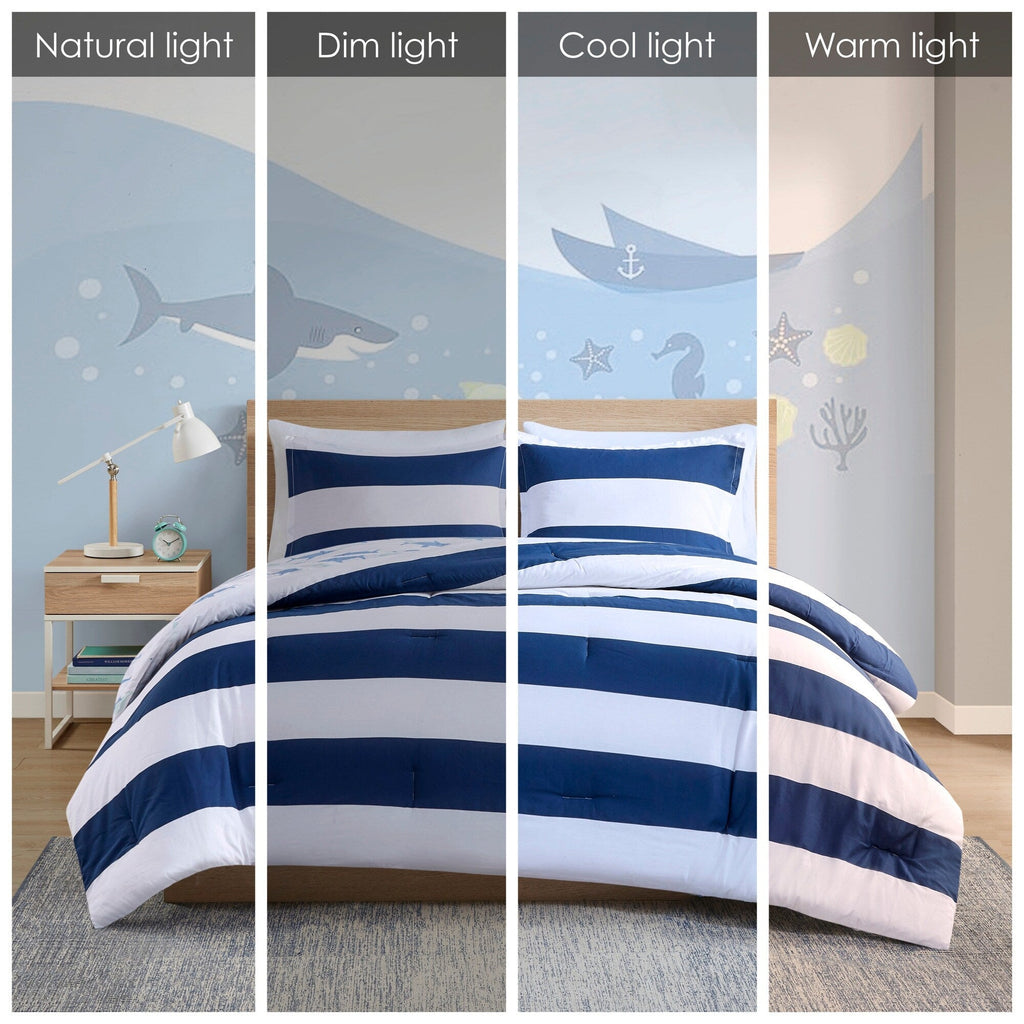 Parure de lit réversible à rayures en coton Dakota pour enfants, design intelligent
