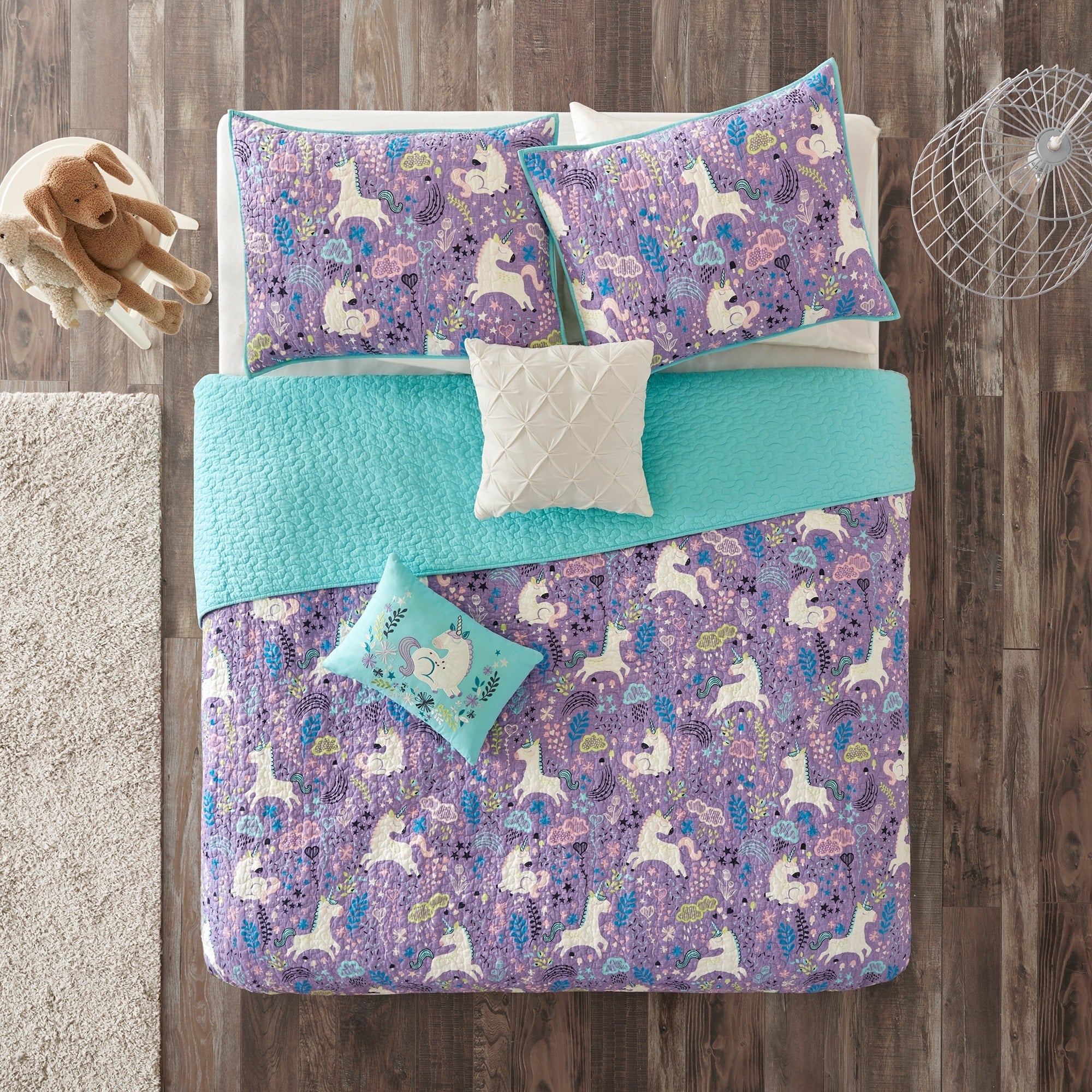 Parure de lit réversible en coton avec coussins décoratifs pour enfants Ella Unicorn