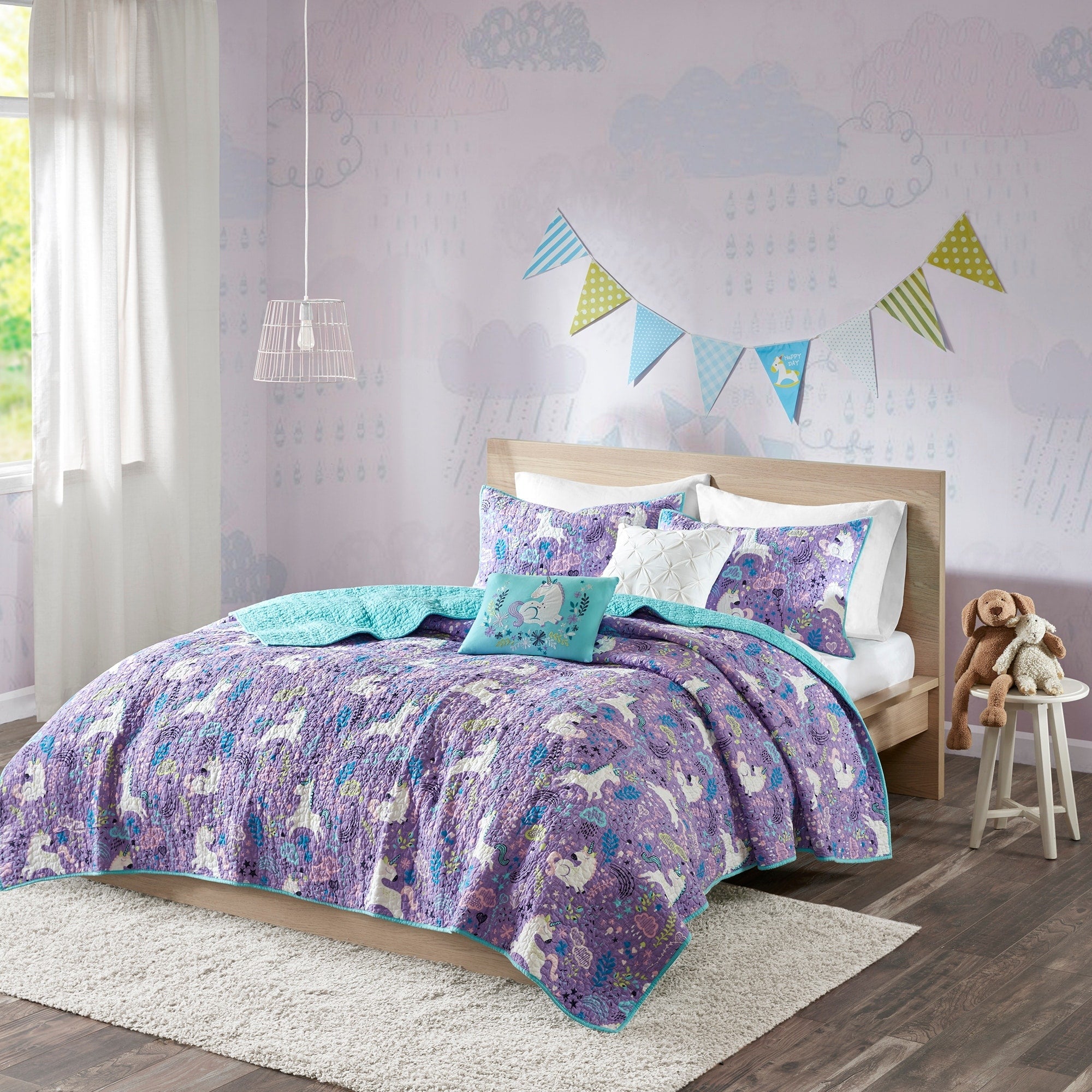Parure de lit réversible en coton avec coussins décoratifs pour enfants Ella Unicorn