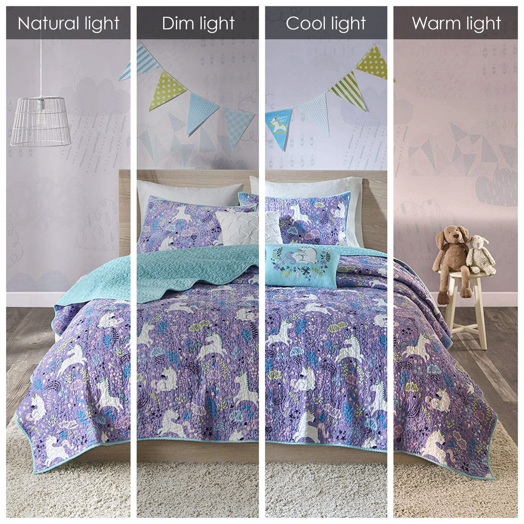 Parure de lit réversible en coton avec coussins décoratifs pour enfants Ella Unicorn