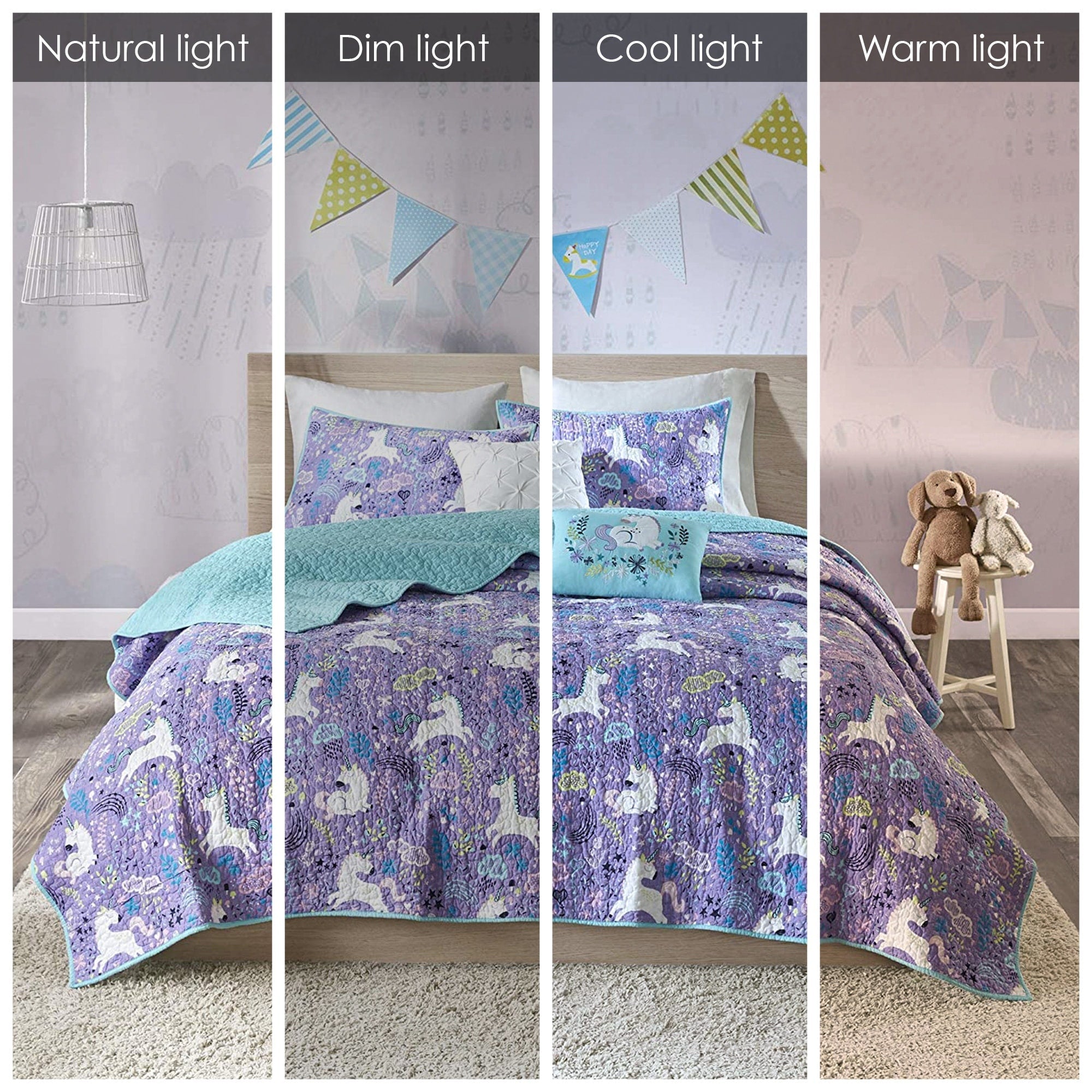 Parure de lit réversible en coton avec coussins décoratifs pour enfants Ella Unicorn