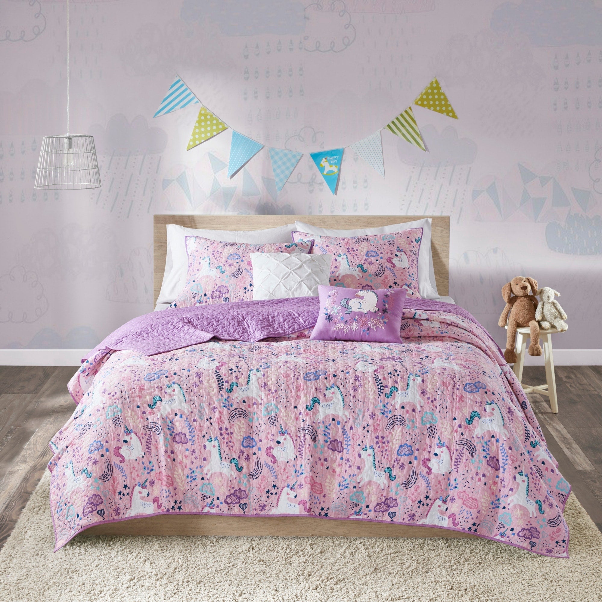 Parure de lit réversible en coton avec coussins décoratifs pour enfants Ella Unicorn