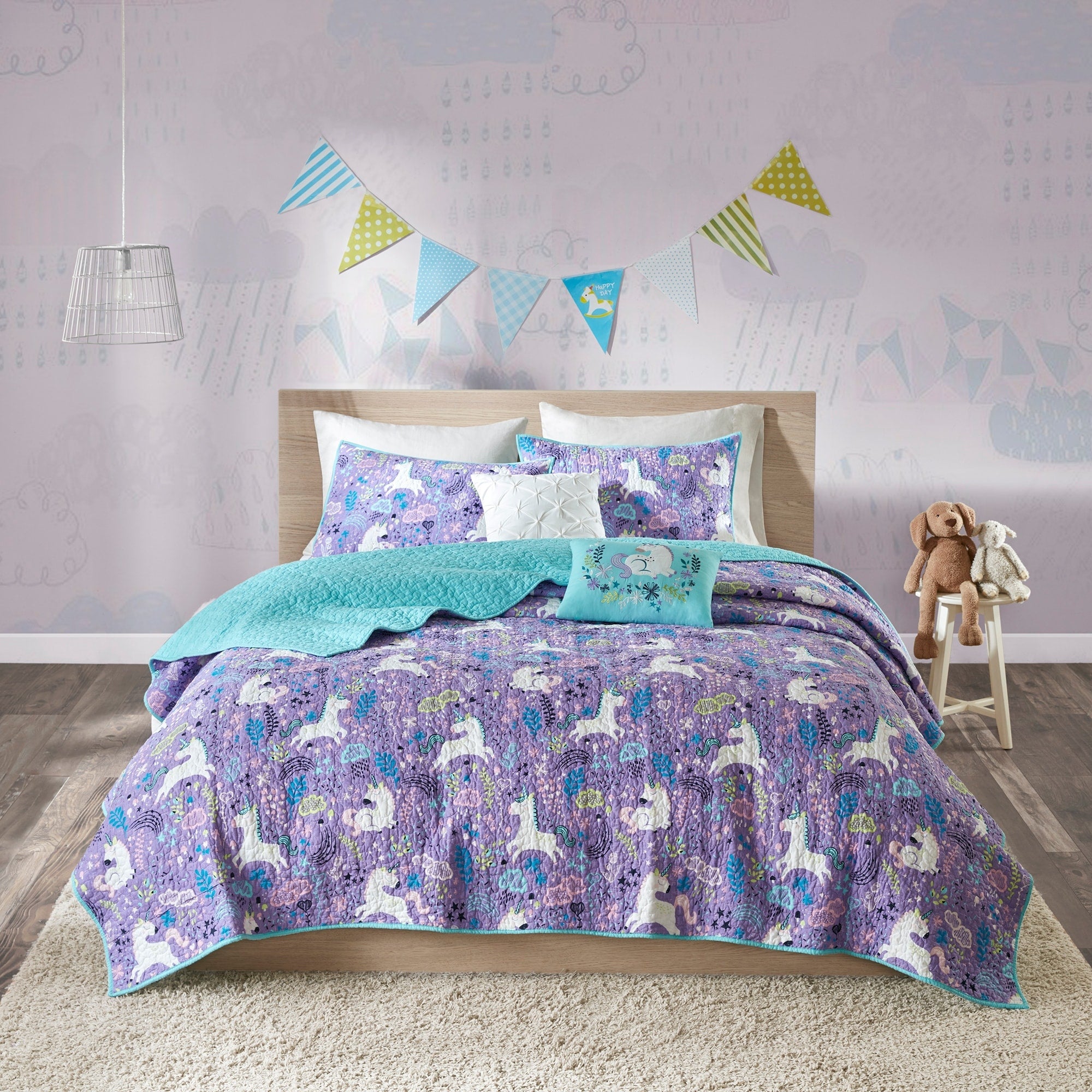 Parure de lit réversible en coton avec coussins décoratifs pour enfants Ella Unicorn