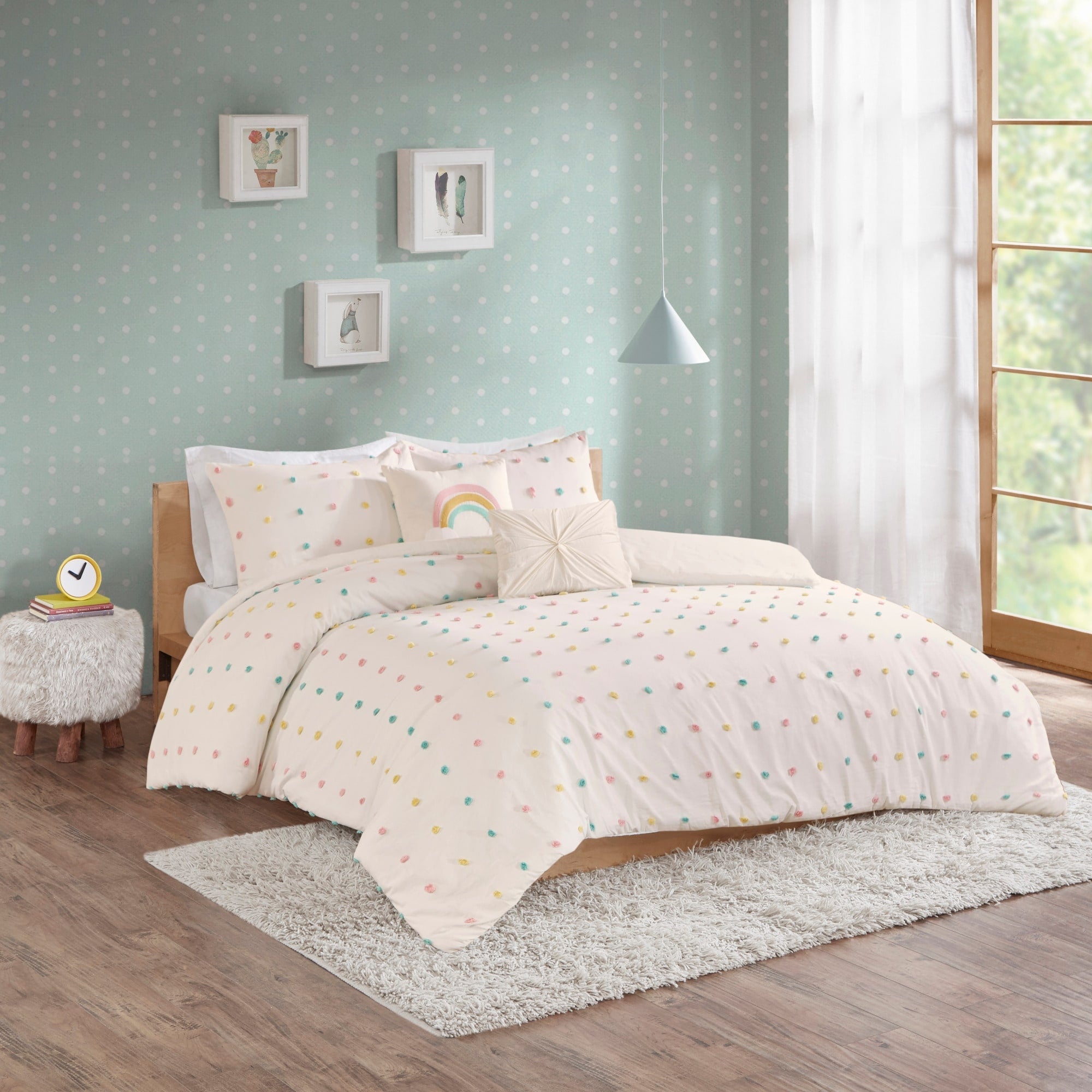 Parure de lit à pompons en coton jacquard et design intelligent pour enfants Ensley