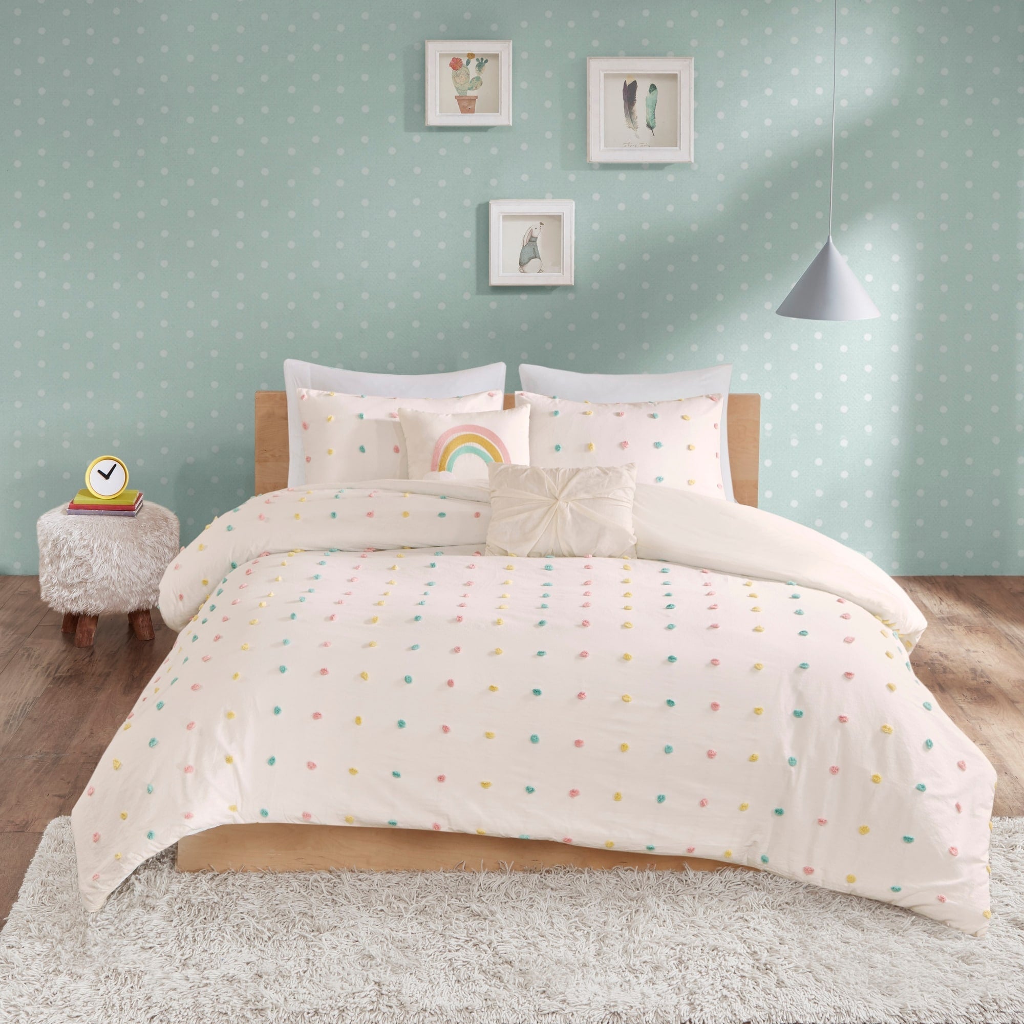 Parure de lit à pompons en coton jacquard et design intelligent pour enfants Ensley