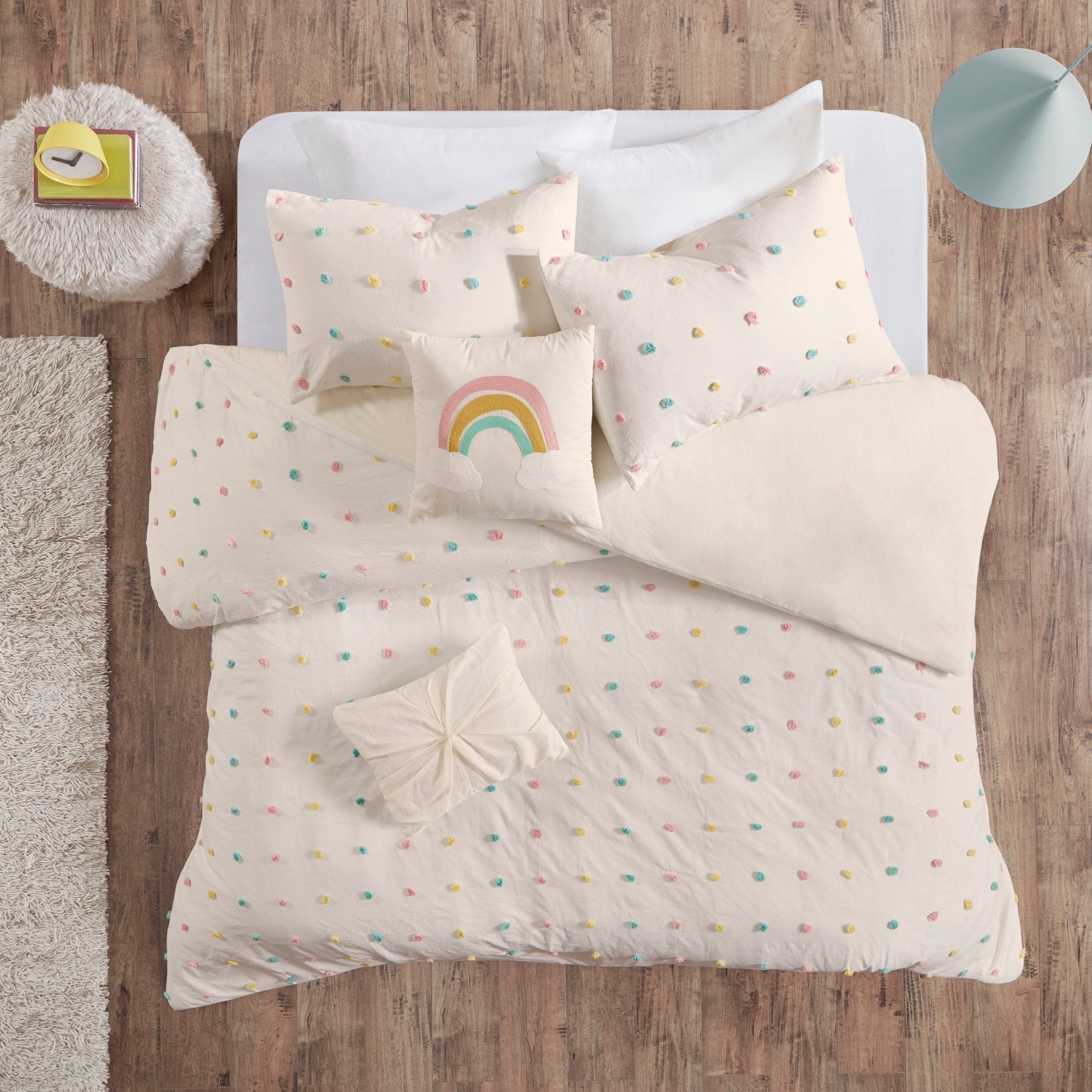 Parure de lit à pompons en coton jacquard et design intelligent pour enfants Ensley