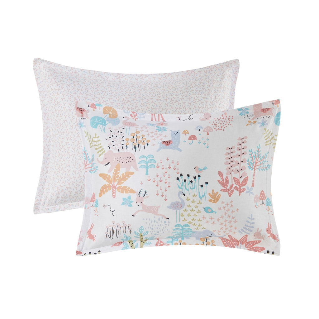 Parure de lit réversible en coton à motif animaux de la forêt, motif Kinsley Blush, design intelligent pour enfants