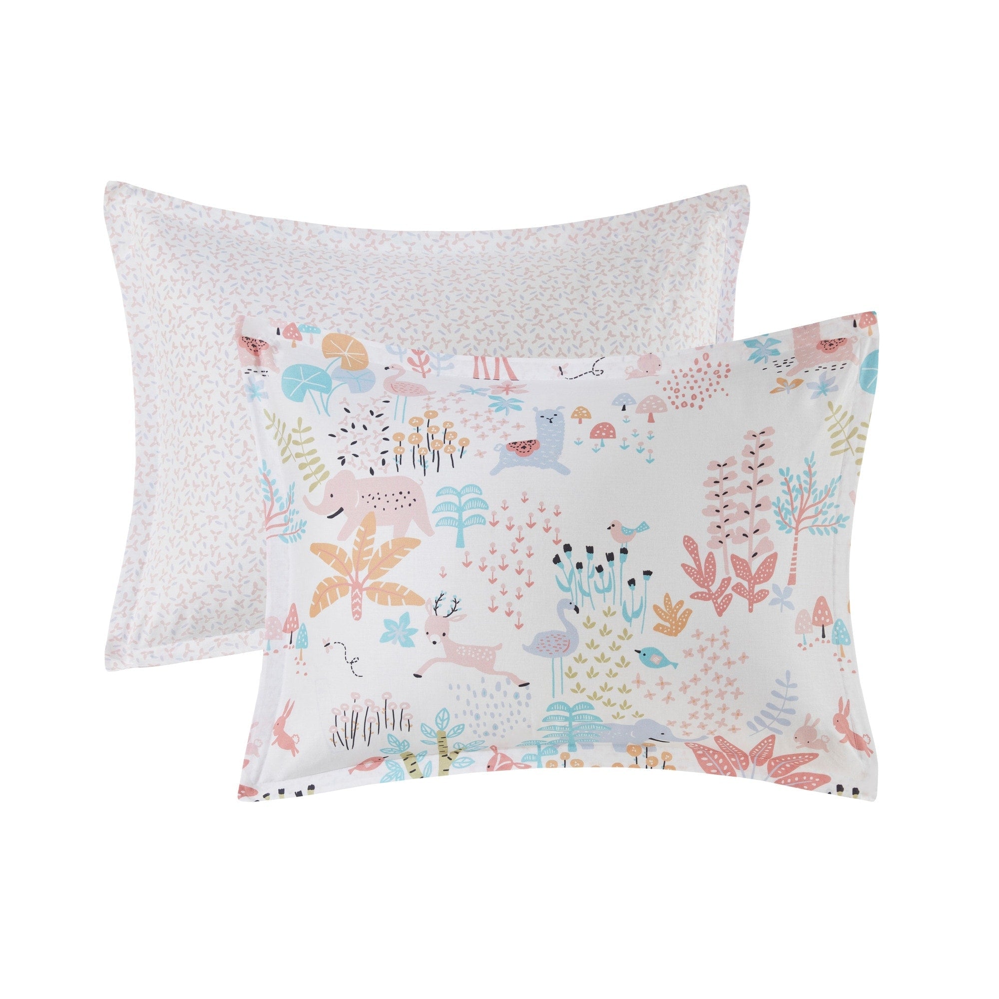 Parure de lit réversible en coton à motif animaux de la forêt, motif Kinsley Blush, design intelligent pour enfants