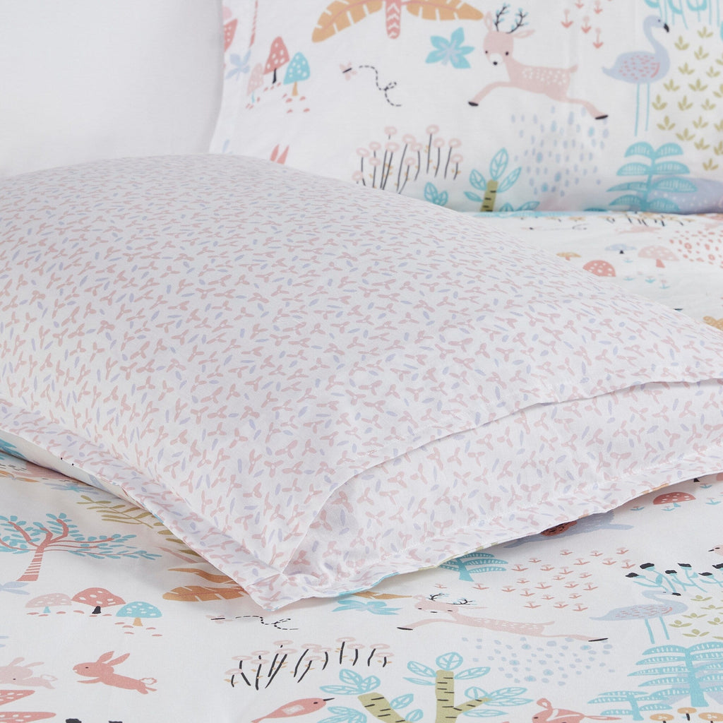 Parure de lit réversible en coton à motif animaux de la forêt, motif Kinsley Blush, design intelligent pour enfants