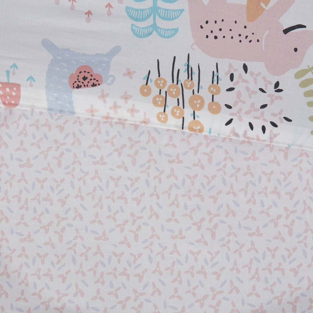Parure de lit réversible en coton à motif animaux de la forêt, motif Kinsley Blush, design intelligent pour enfants