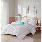 Parure de lit réversible en coton à motif animaux de la forêt, motif Kinsley Blush, design intelligent pour enfants