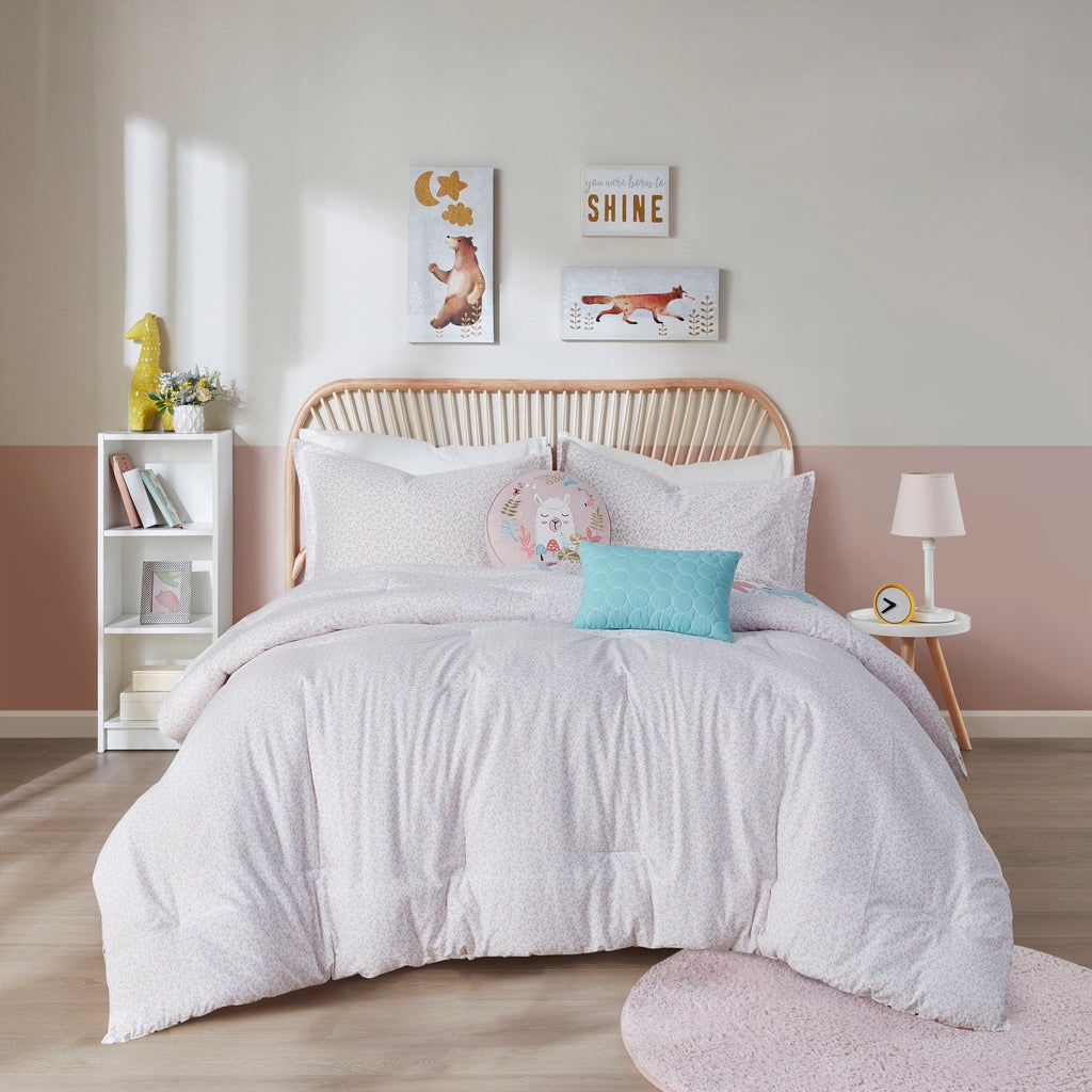 Parure de lit réversible en coton à motif animaux de la forêt, motif Kinsley Blush, design intelligent pour enfants