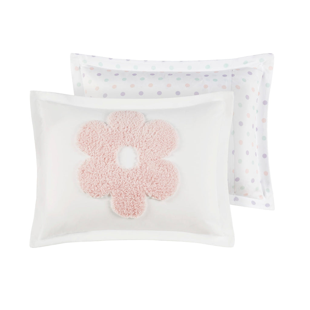 Parure de lit réversible en chenille touffetée à motif floral Madeline pour enfants au design intelligent