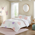 Parure de lit réversible en chenille touffetée à motif floral Madeline pour enfants au design intelligent