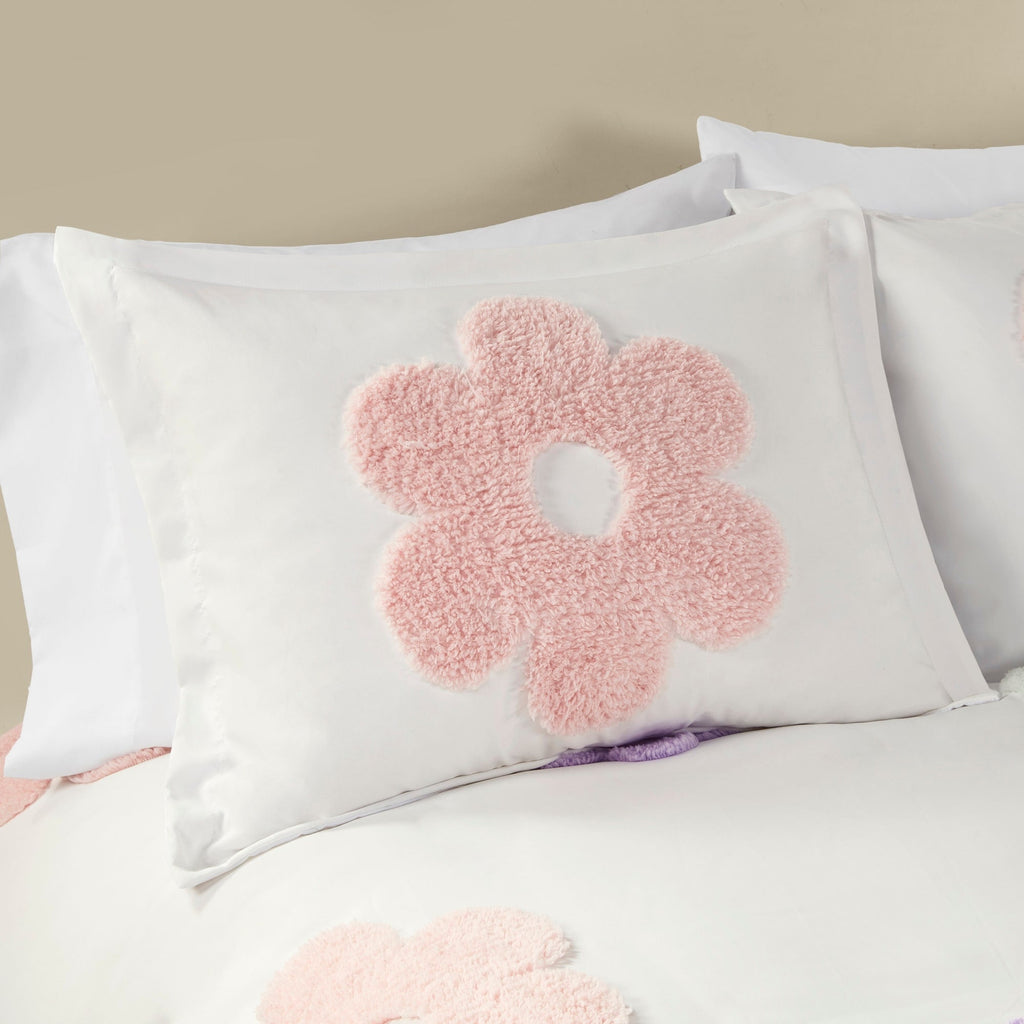 Parure de lit réversible en chenille touffetée à motif floral Madeline pour enfants au design intelligent