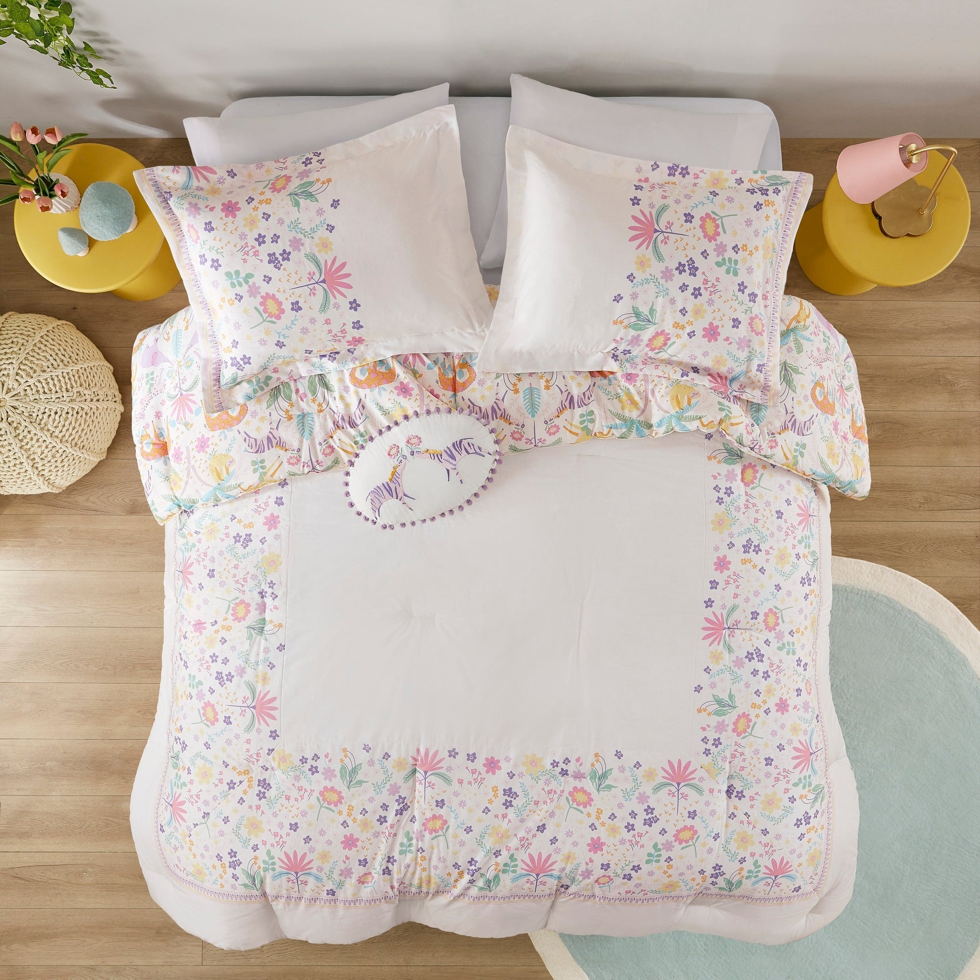 Parure de lit réversible en coton à motif floral Thea pour enfants, design intelligent, avec coussin décoratif