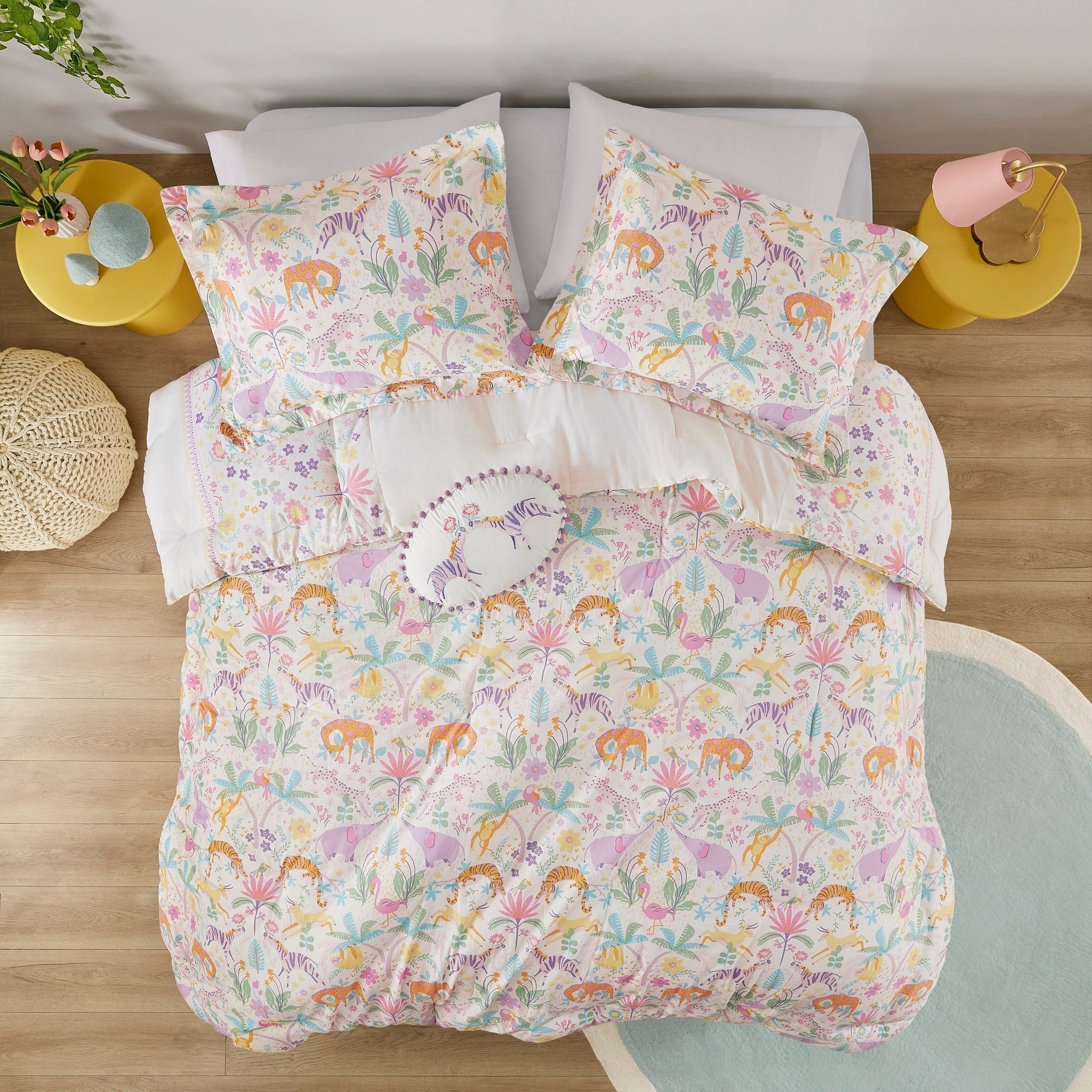 Parure de lit réversible en coton à motif floral Thea pour enfants, design intelligent, avec coussin décoratif