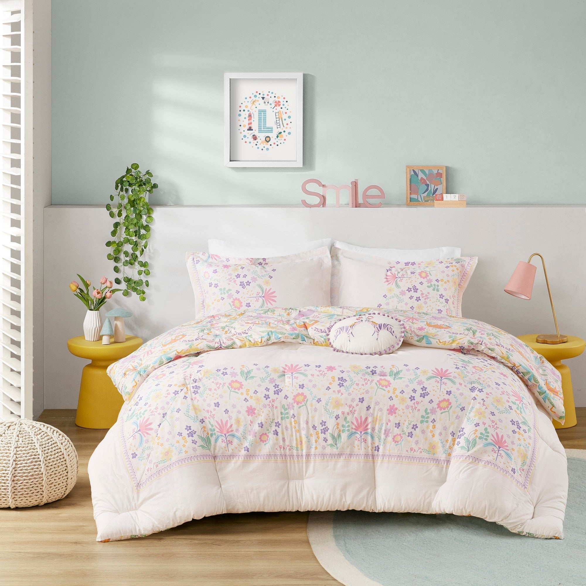 Parure de lit réversible en coton à motif floral Thea pour enfants, design intelligent, avec coussin décoratif