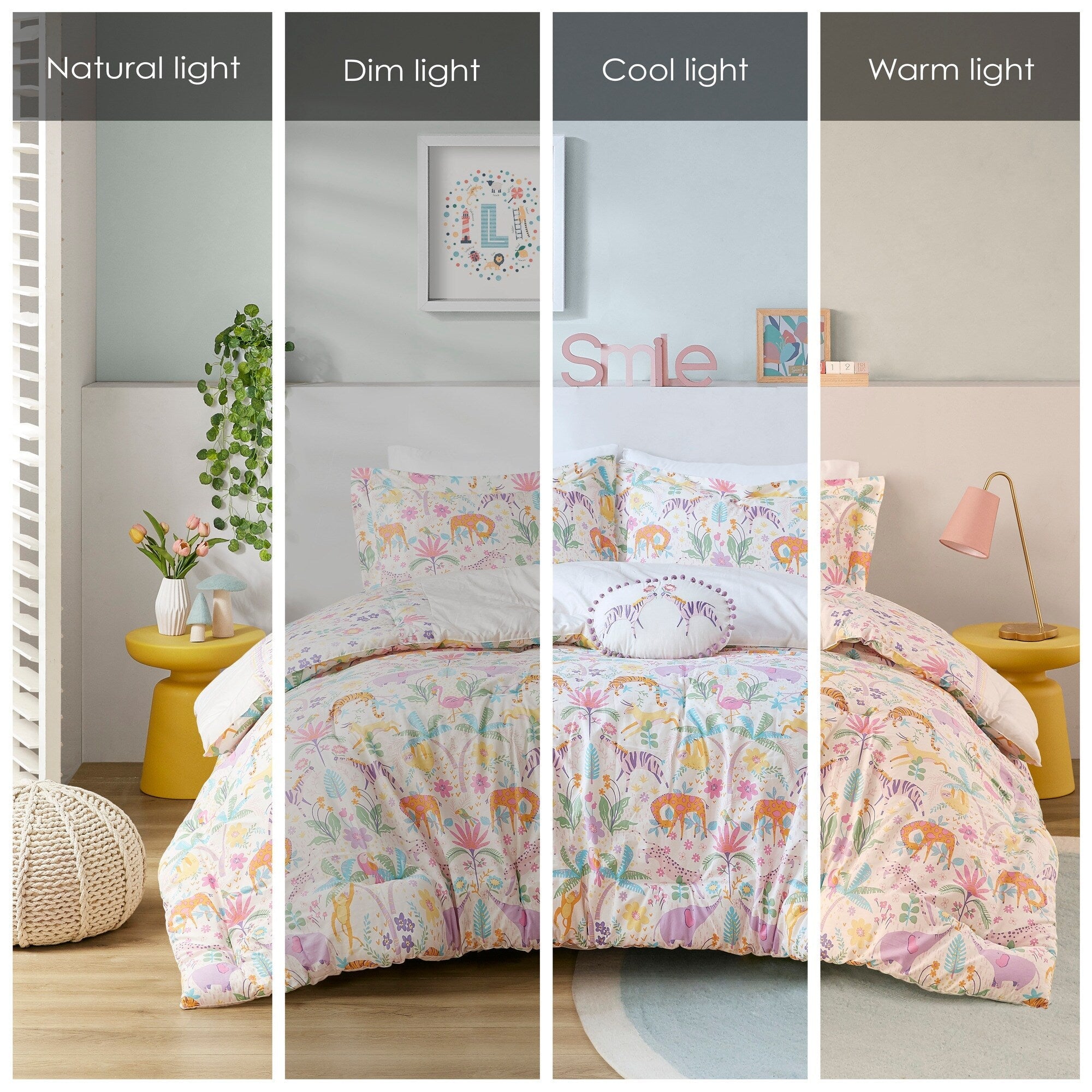 Parure de lit réversible en coton à motif floral Thea pour enfants, design intelligent, avec coussin décoratif