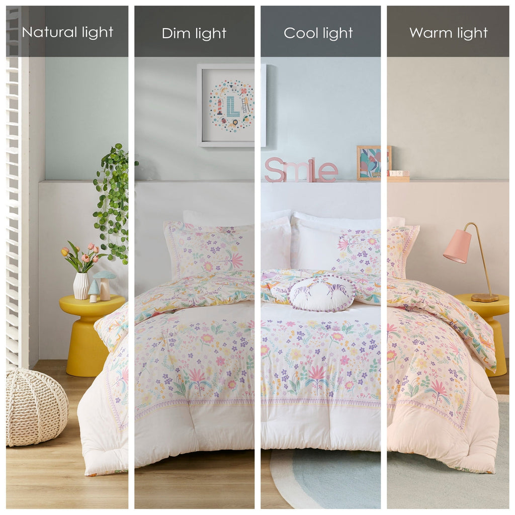 Parure de lit réversible en coton à motif floral Thea pour enfants, design intelligent, avec coussin décoratif