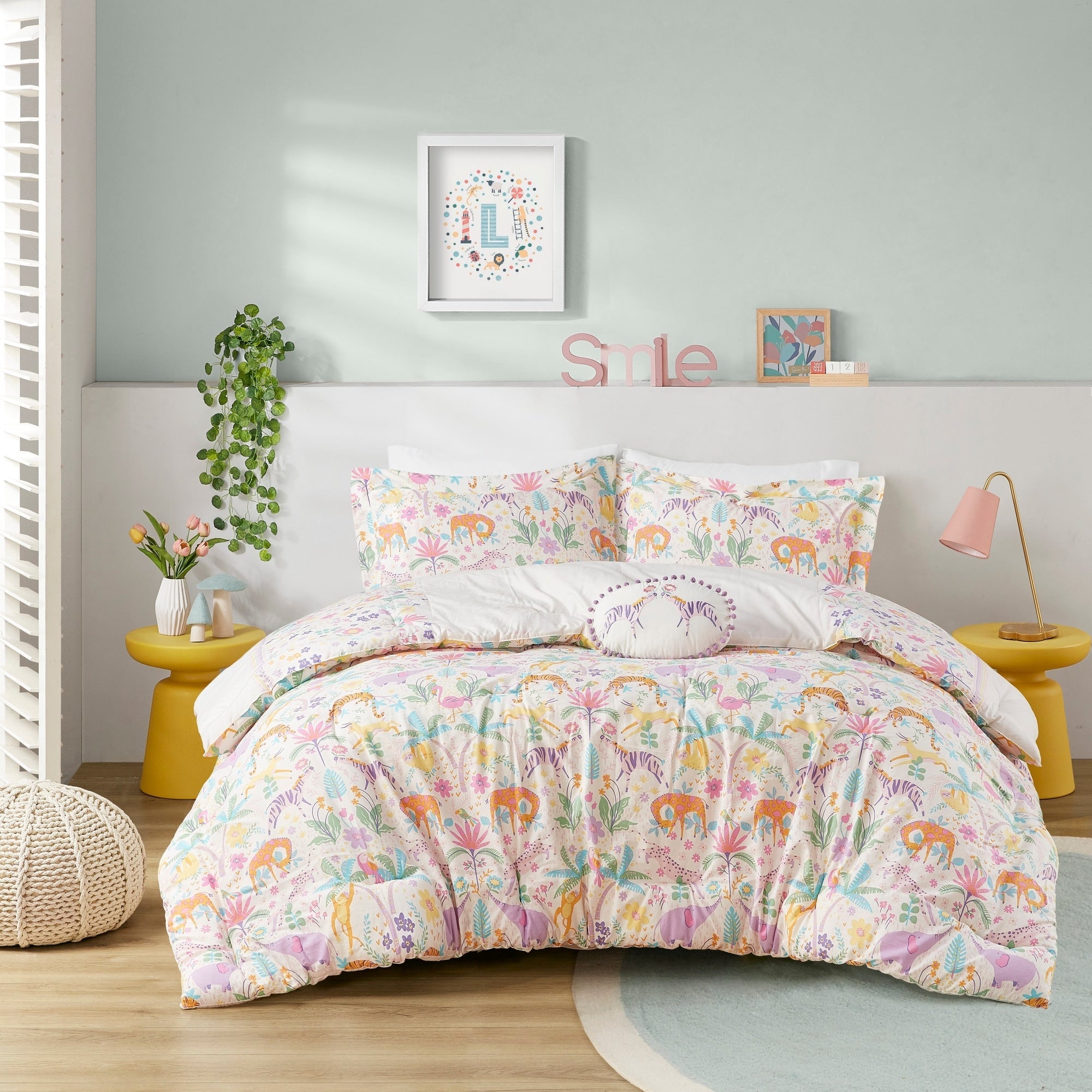 Parure de lit réversible en coton à motif floral Thea pour enfants, design intelligent, avec coussin décoratif