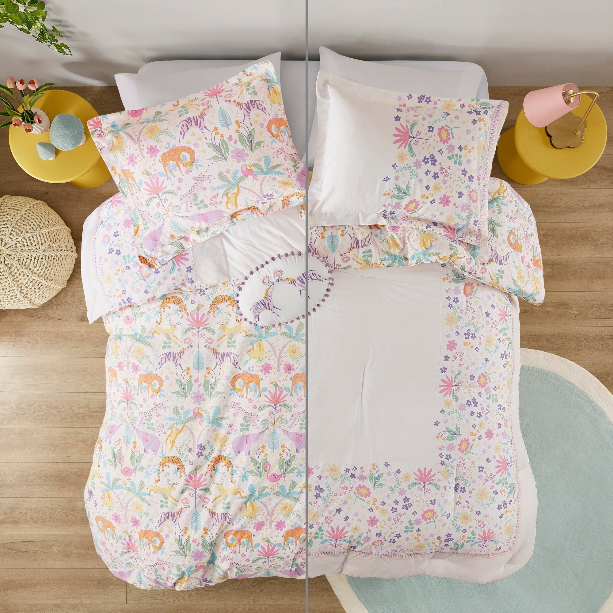 Parure de lit réversible en coton à motif floral Thea pour enfants, design intelligent, avec coussin décoratif