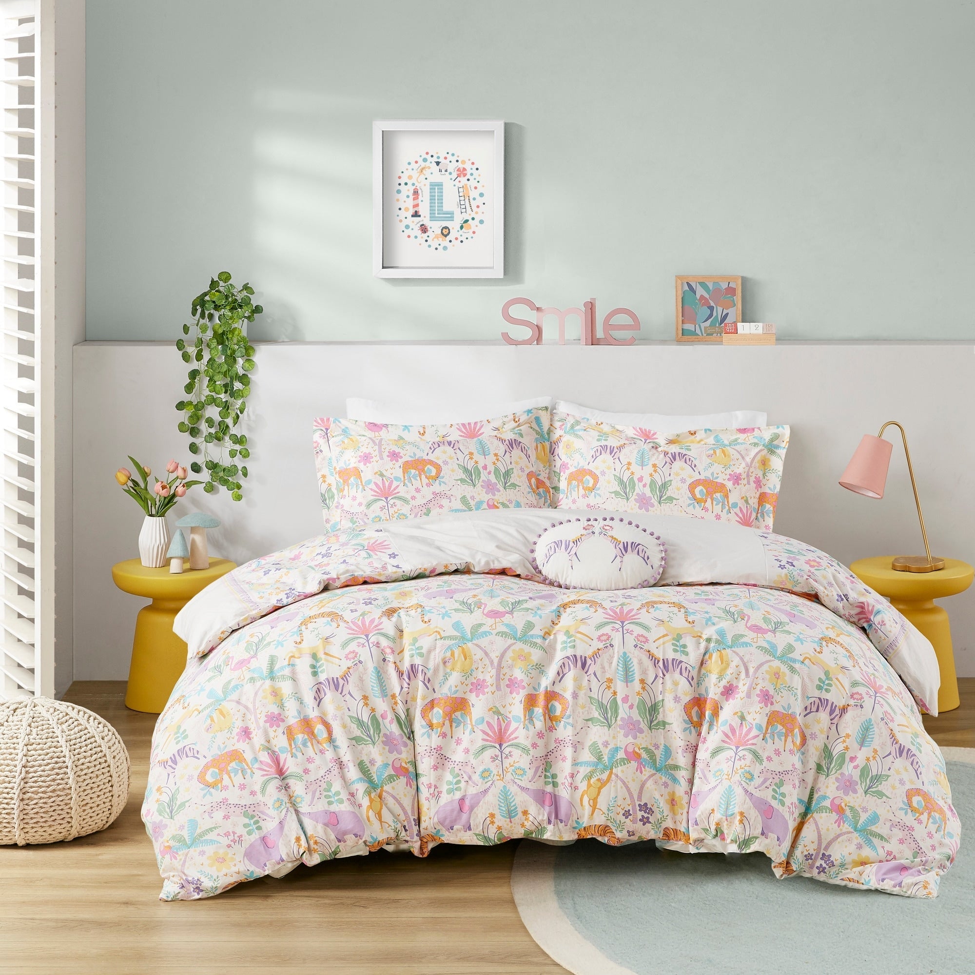 Parure de lit réversible en coton à motif floral Thea pour enfants, design intelligent, avec housse de couette et oreiller décoratif