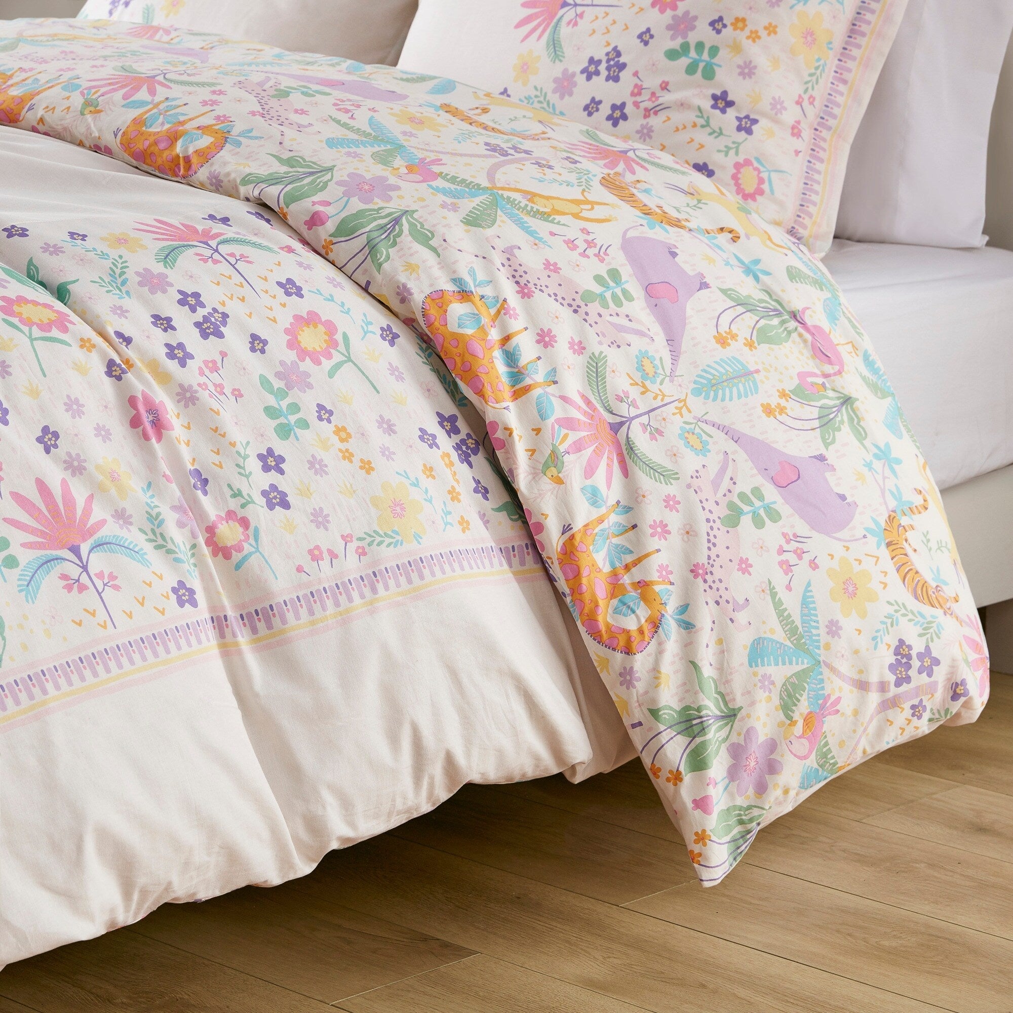 Parure de lit réversible en coton à motif floral Thea pour enfants, design intelligent, avec housse de couette et oreiller décoratif