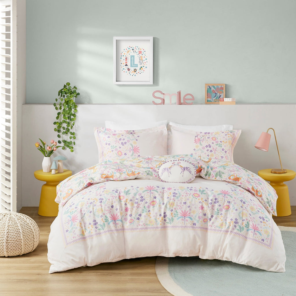 Parure de lit réversible en coton à motif floral Thea pour enfants, design intelligent, avec housse de couette et oreiller décoratif