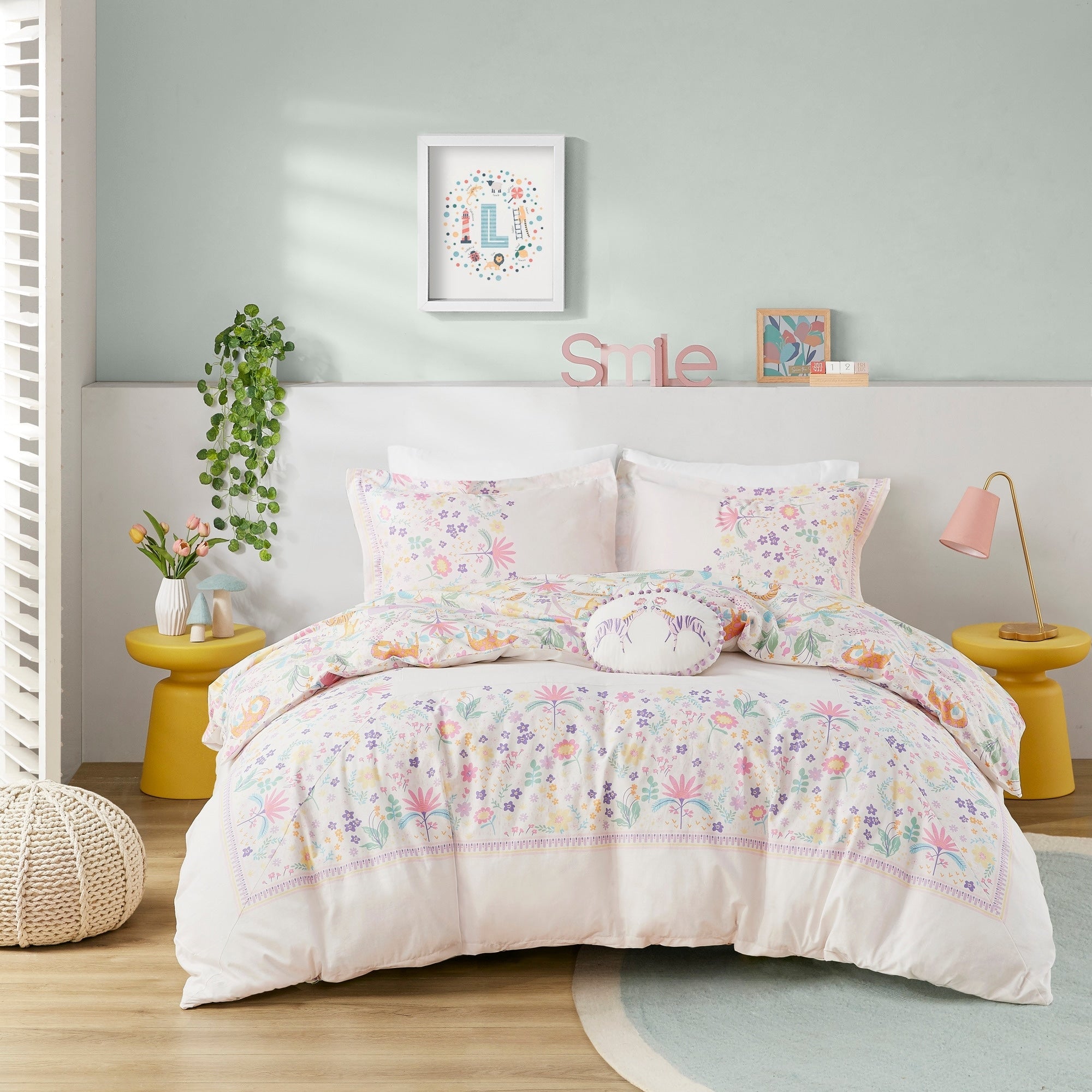 Parure de lit réversible en coton à motif floral Thea pour enfants, design intelligent, avec housse de couette et oreiller décoratif
