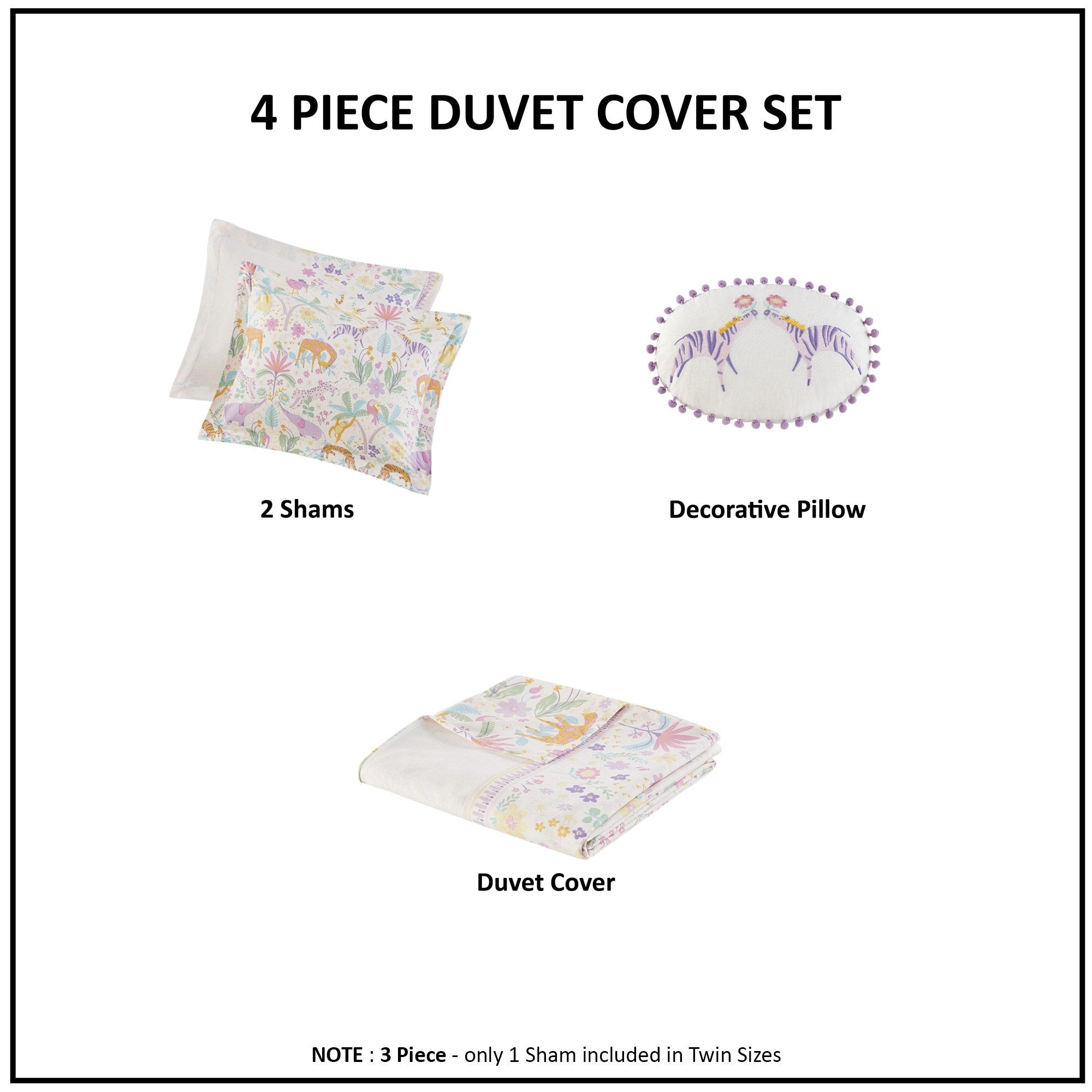Parure de lit réversible en coton à motif floral Thea pour enfants, design intelligent, avec housse de couette et oreiller décoratif