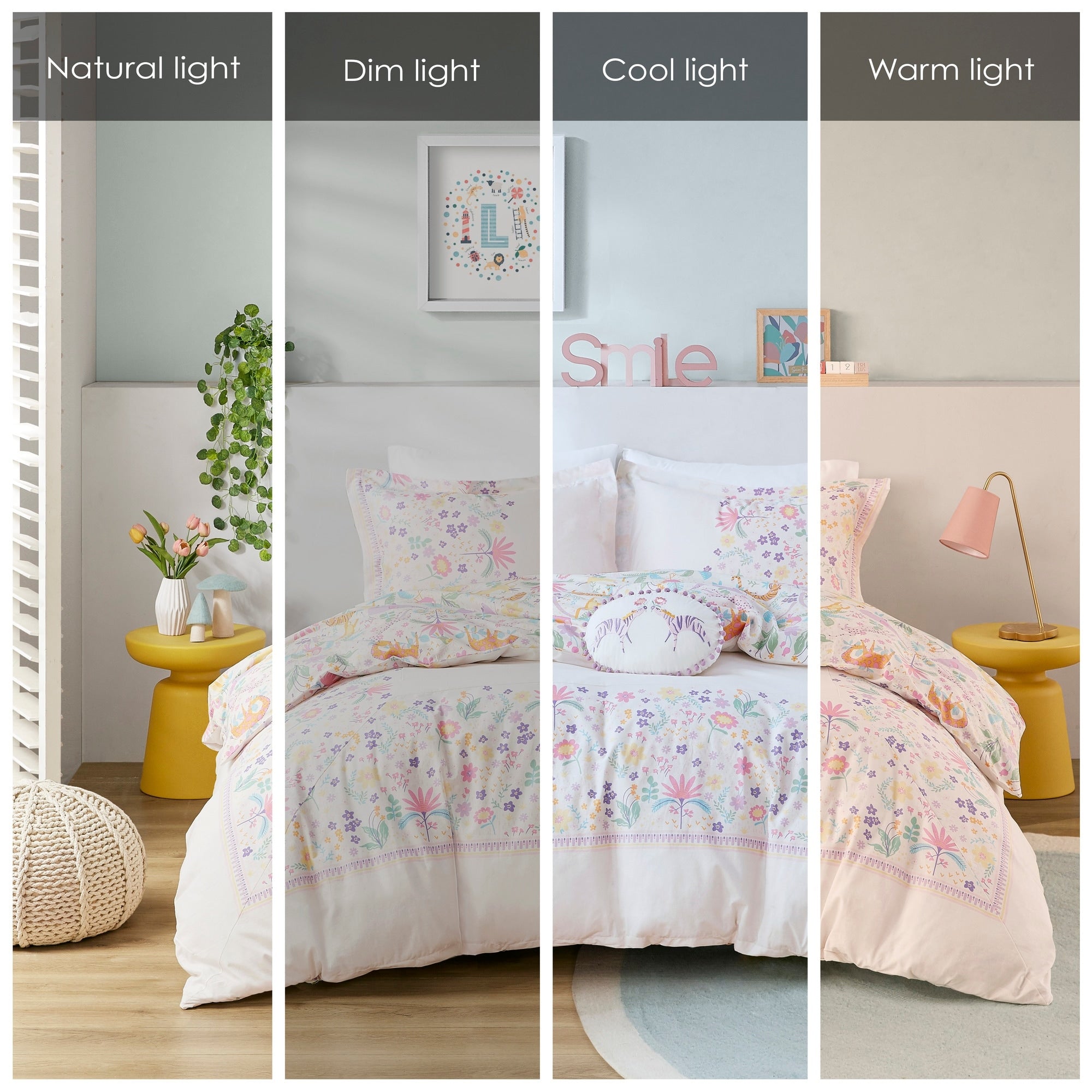 Parure de lit réversible en coton à motif floral Thea pour enfants, design intelligent, avec housse de couette et oreiller décoratif