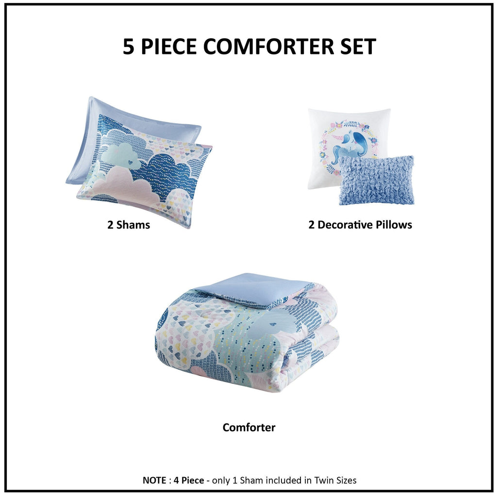 Parure de lit imprimée en coton bleu « Intelligent Design Kids Bliss »