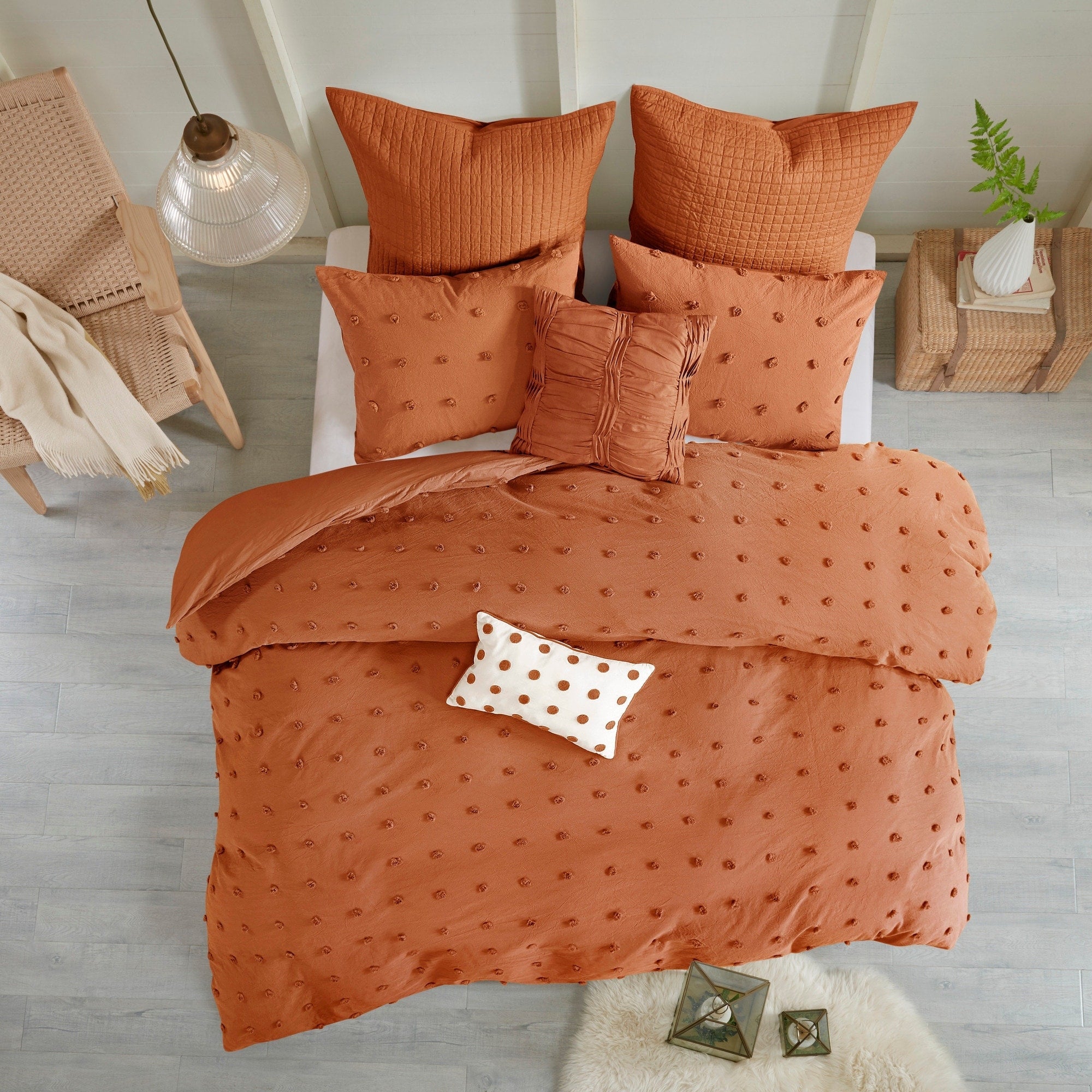 Parure de lit en jacquard de coton et de maïs au design intelligent avec taies d'oreiller et coussins décoratifs