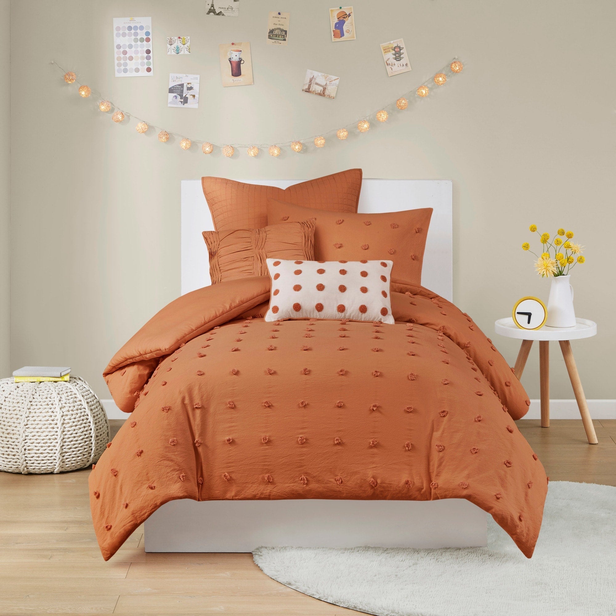 Parure de lit en jacquard de coton et de maïs au design intelligent avec taies d'oreiller et coussins décoratifs