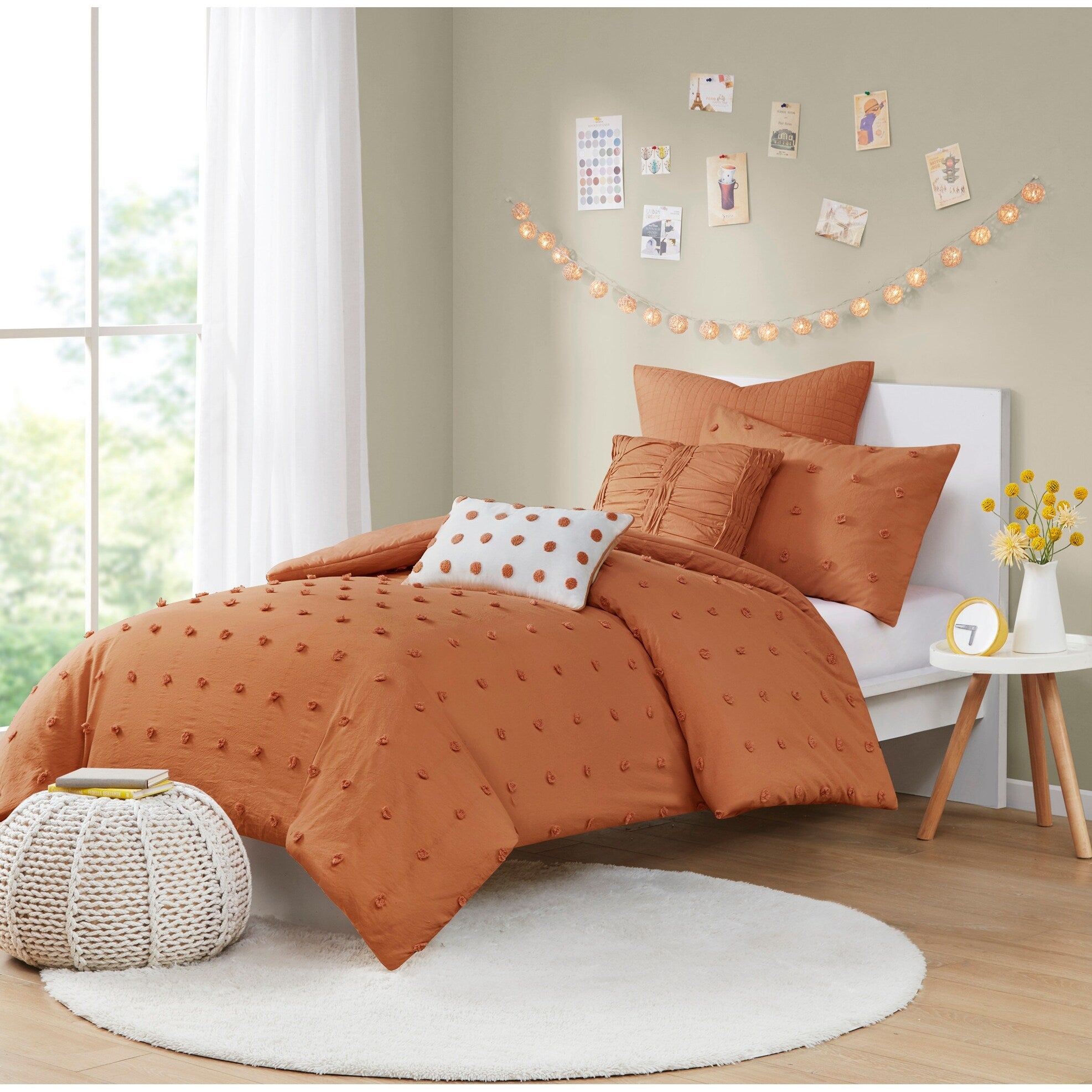 Parure de lit en jacquard de coton et de maïs au design intelligent avec taies d'oreiller et coussins décoratifs