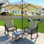 Ensemble de 3 chaises à bascule et table basse en rotin pour patio extérieur VEIKOUS avec coussins et oreillers