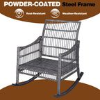 Ensemble de 3 chaises à bascule et table basse en rotin pour patio extérieur VEIKOUS avec coussins et oreillers