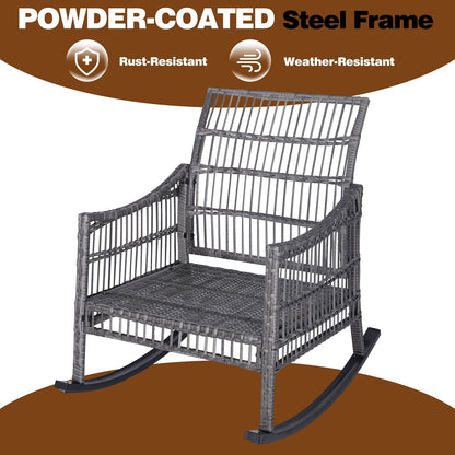 Ensemble de 3 chaises à bascule et table basse en rotin pour patio extérieur VEIKOUS avec coussins et oreillers