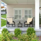 Ensemble de 3 chaises à bascule et table basse en rotin pour patio extérieur VEIKOUS avec coussins et oreillers