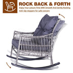 Ensemble de 3 chaises à bascule et table basse en rotin pour patio extérieur VEIKOUS avec coussins et oreillers