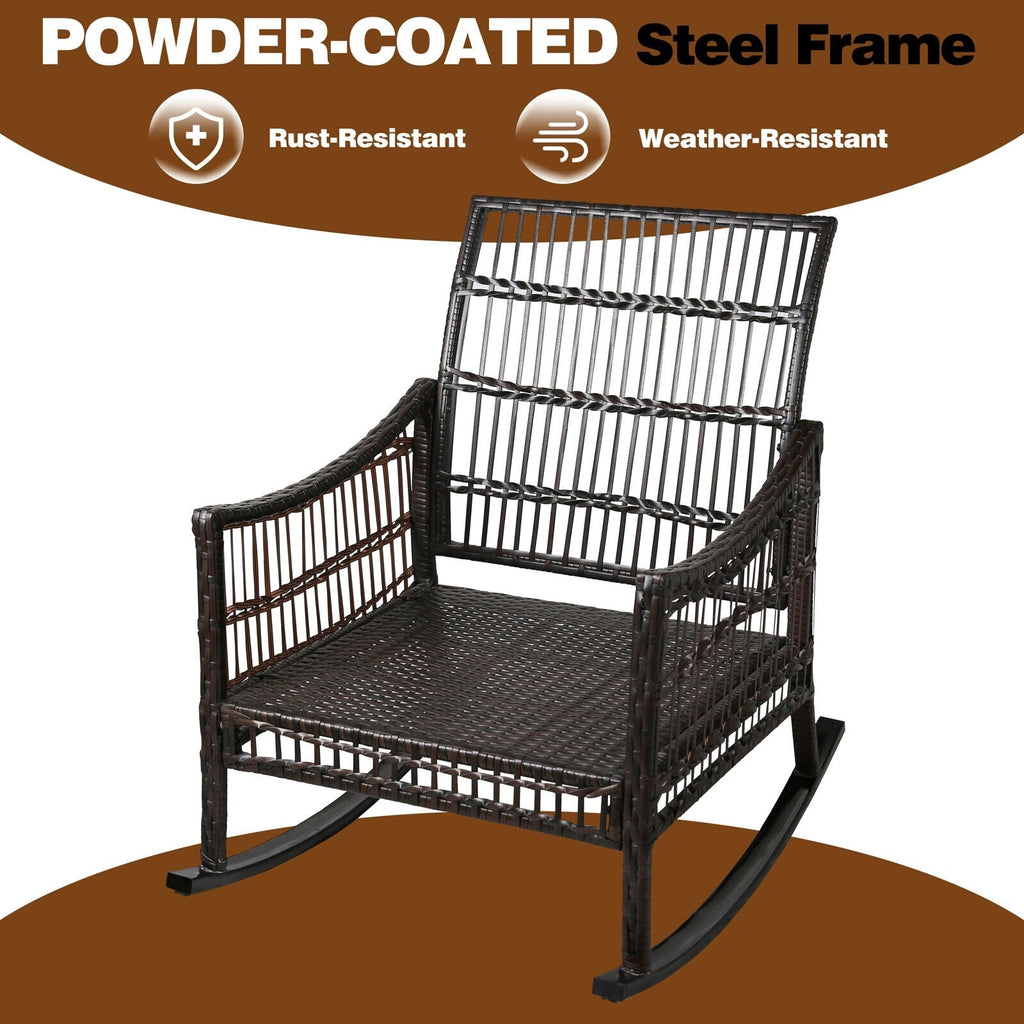 Ensemble de 3 chaises à bascule et table basse en rotin pour patio extérieur VEIKOUS avec coussins et oreillers